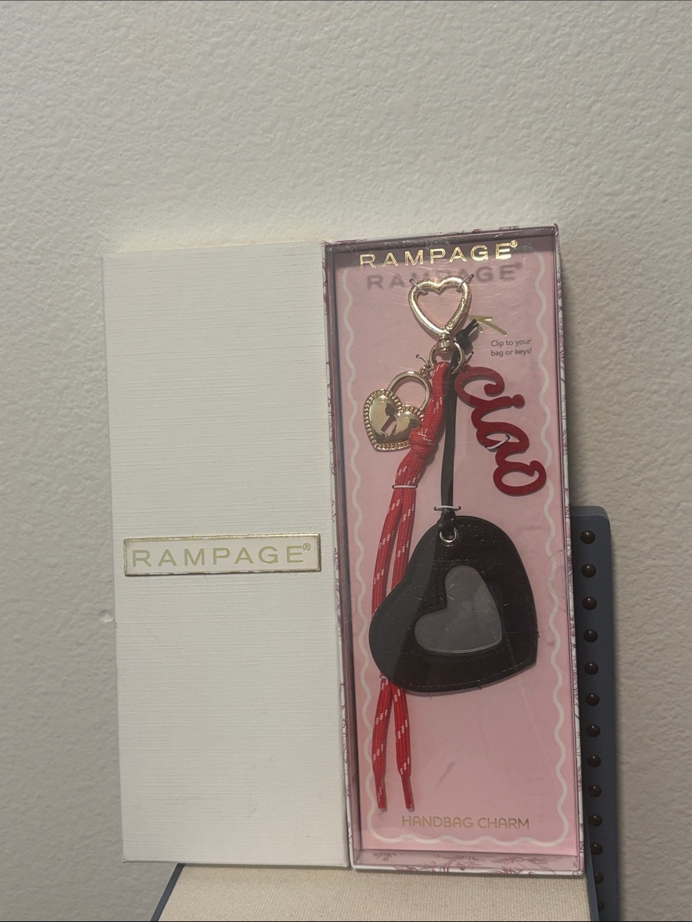 NIB Rampage Large Heart Red & Black Bag Charm